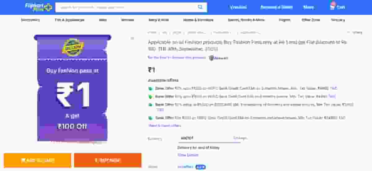 Flipkart Big Billion Days Offers Fashion Sale Pass at ₹1 2025