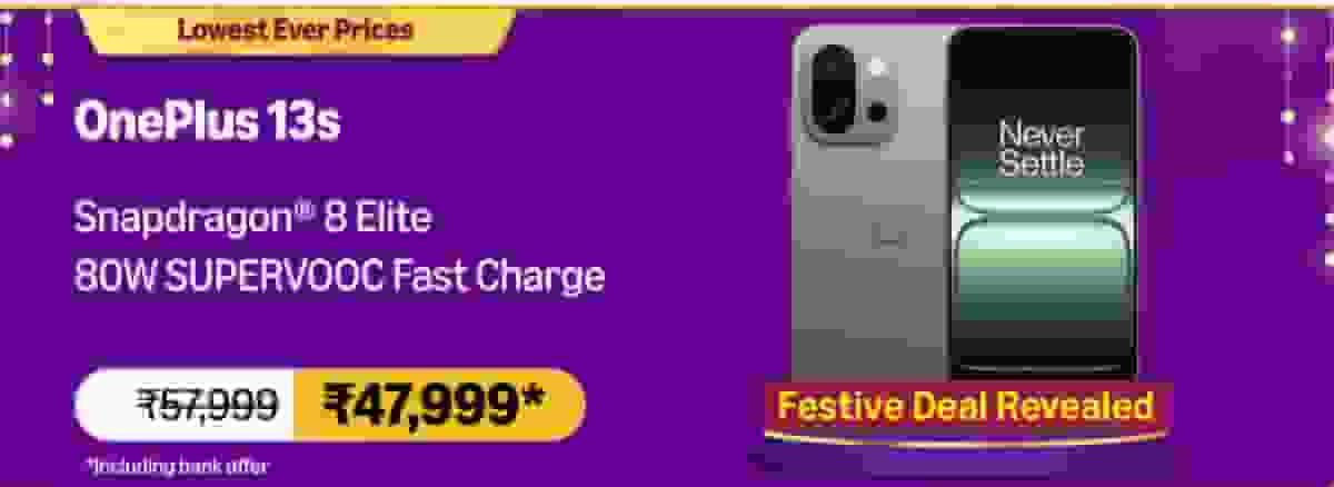 OnePlus 13S Price on the Amazon Great Indian Sale starts from Rs.47,999!