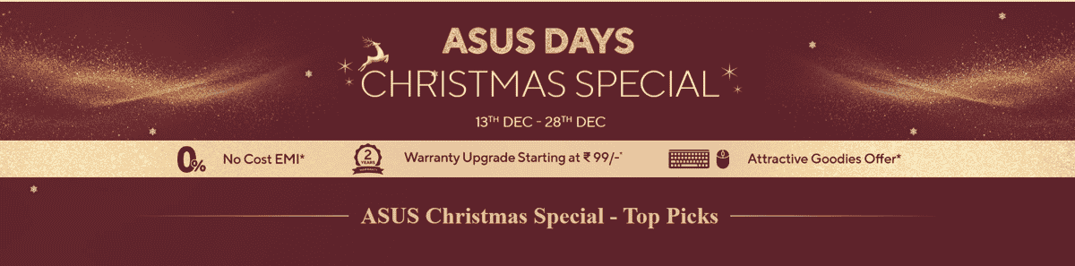 Asus Day Christmas Special Sale Offers on Laptops & Electronics in India