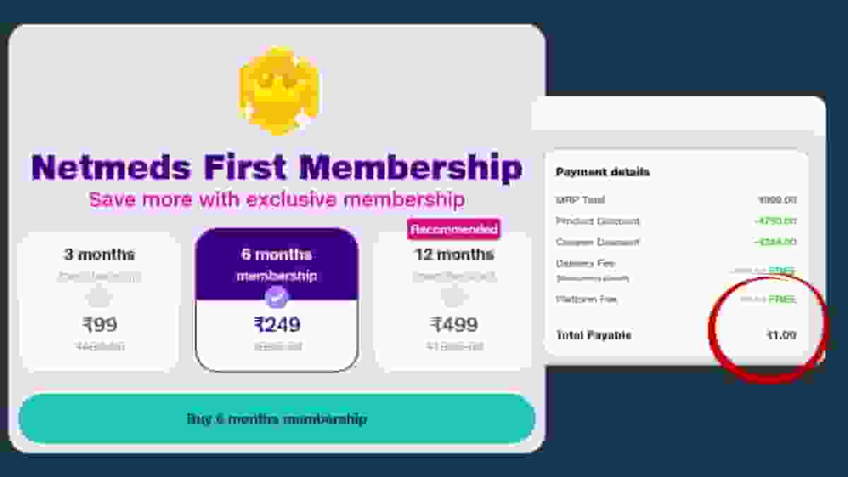 NetmedsFirstMembershipFreeCoupon6Monthsat1