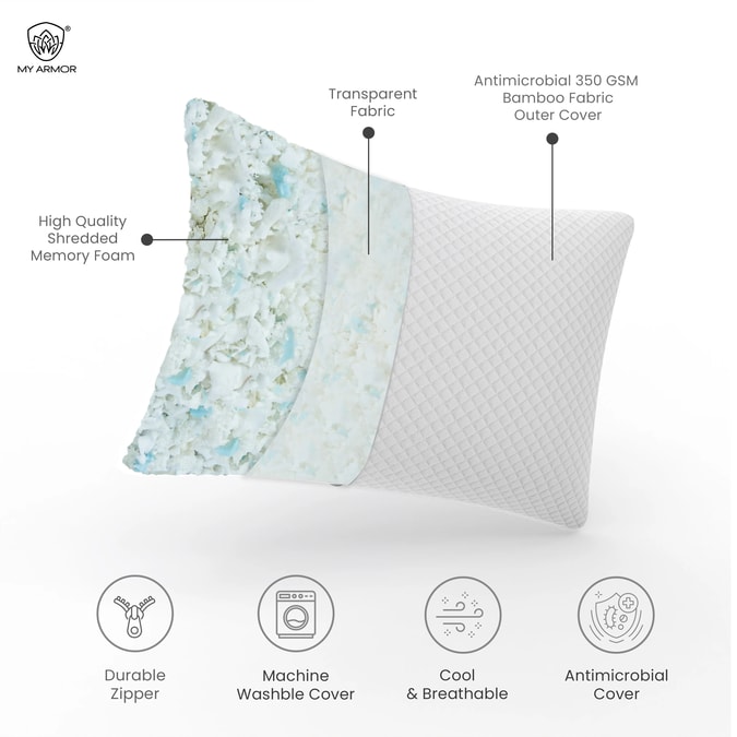 MY ARMOR Adjustable Shredded Memory Foam Pillow for Side Sleepers