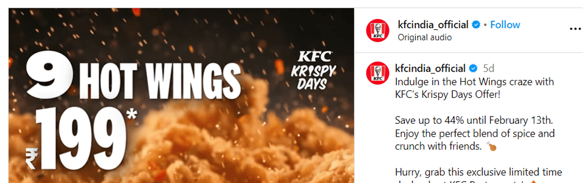 KFC Offer on Valentine’s Day in India (9 Hot Wings at Rs.199)