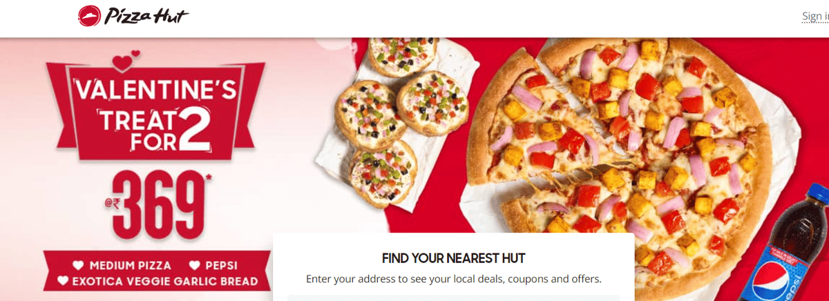 Pizza Hut Valentine’s Day Special Offer (Medium-sized pizza combo at ₹369)