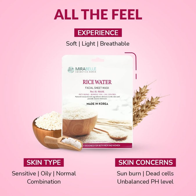 Mirabelle Rice Water Korean Face Brightening Sheet Mask