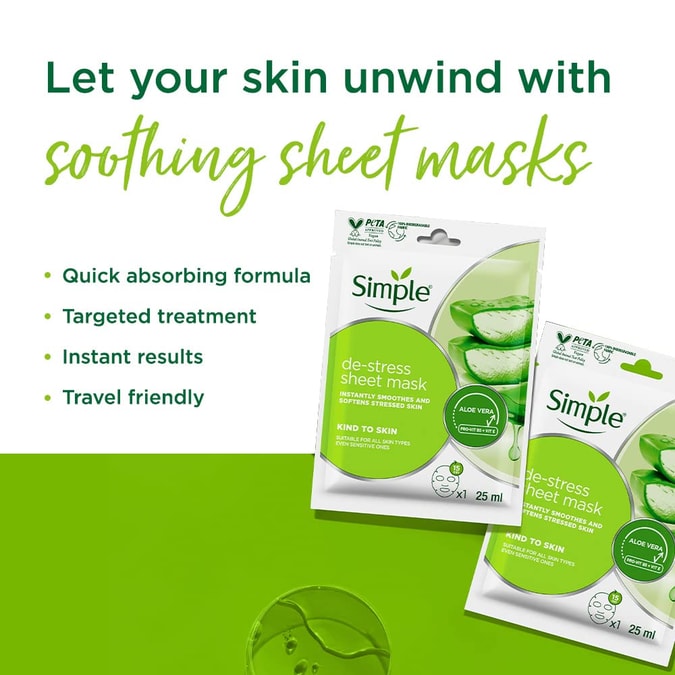 Simple Kind to Skin De-stress Sheet Mask with Aloe Vera