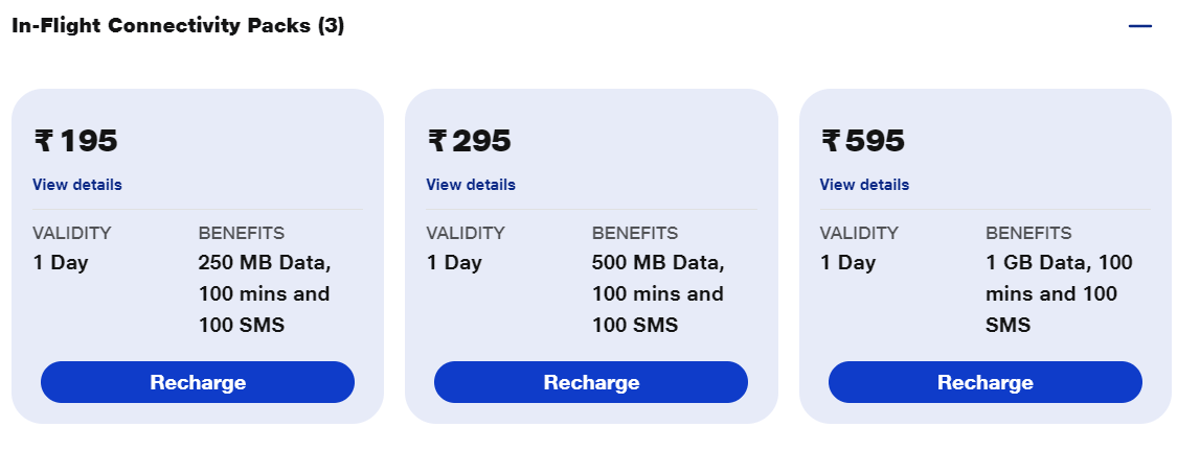 Airtel in-flight roaming plan vs Jio in-flight roaming plan
