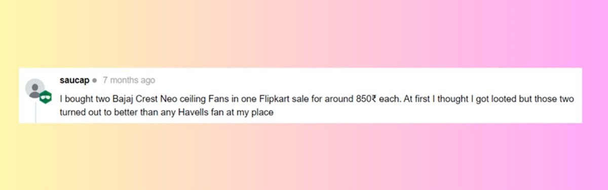 Bajaj Ceiling Fans in India review by our user