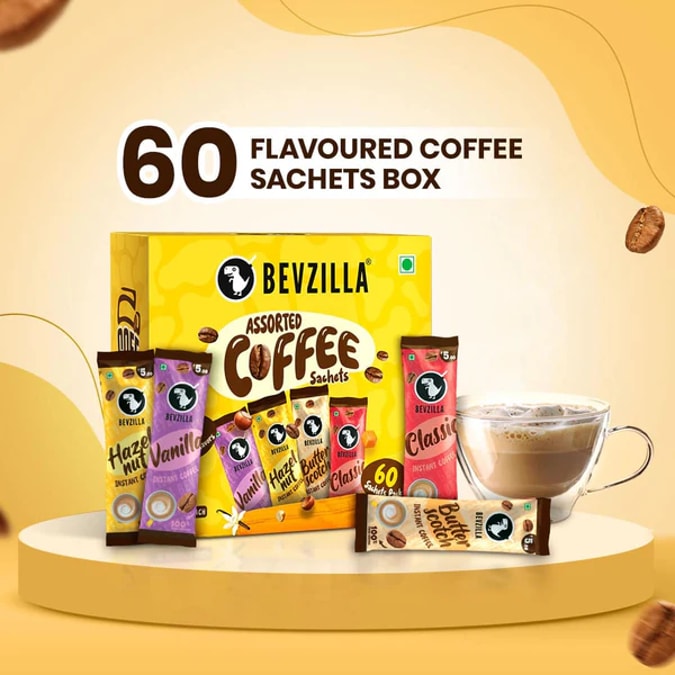 Bevzilla 60 Instant Coffee Powder Sachets (4 Flavours)