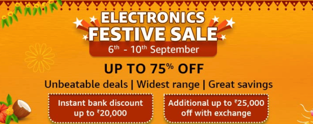 6th Sept Update: Amazon Electronics Festive Sale goes Live (6th - 10th Sept) Amazon Diwali Sale Coupon