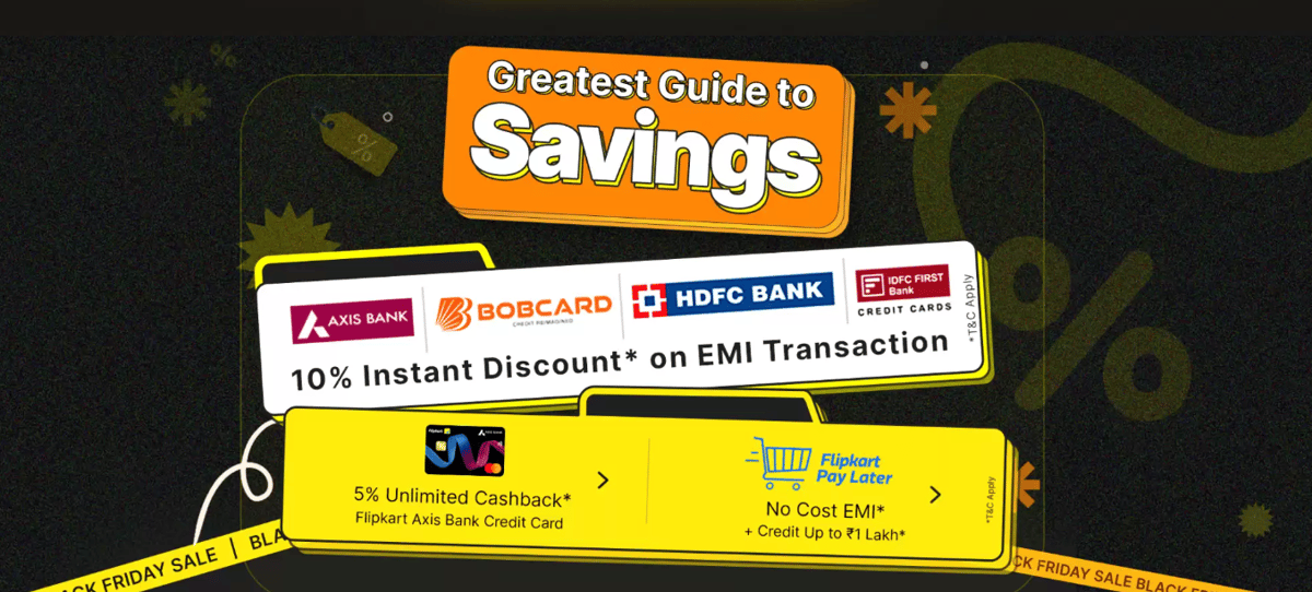 Flipkart Black Friday Sale Offers 10% Discount on Credit & Debit Cards