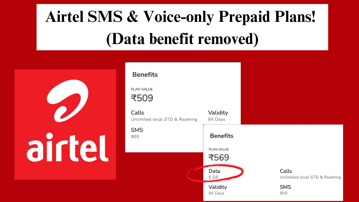 Airtel SMS & Voice-only Prepaid Plans! (Data benefit removed)