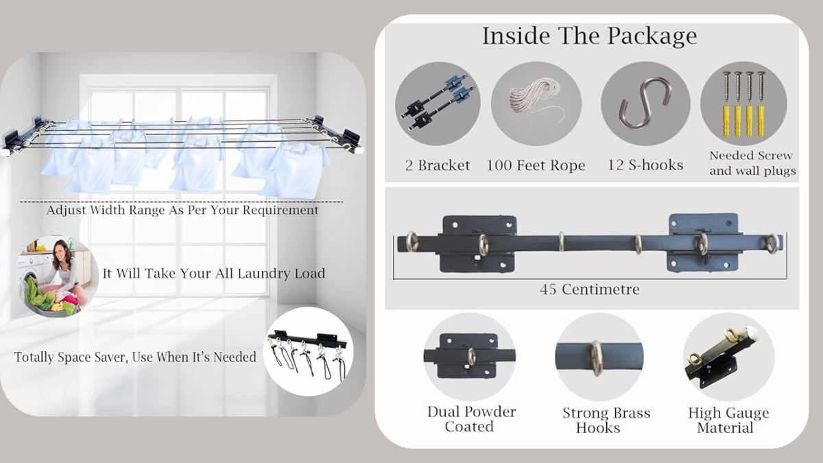 Cloth Dryer Wall-mounted Stand with 100 Feet Rope