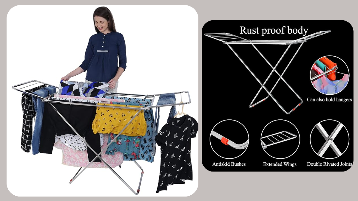 Large-sized Stainless Steel Foldable Cloth Drying Rack under Rs.2000
