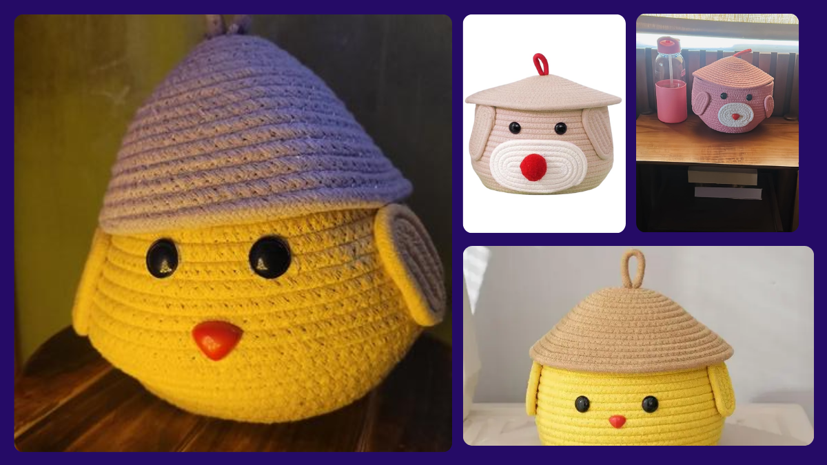 Multi-Purpose Cute Jute Basket with Lid Storage Baskets