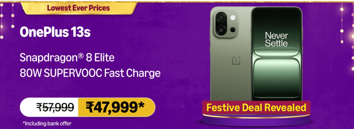 OnePlus 13S Price on the Amazon Great Indian Sale starts from Rs.47,999!