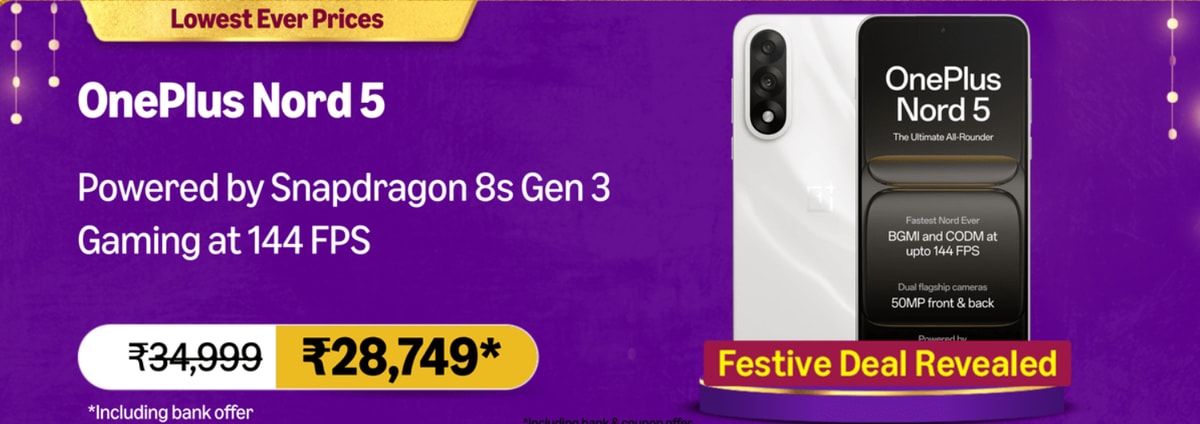Price of the OnePlus Nord 5 in Amazon Great Indian Festival Sale 2025?