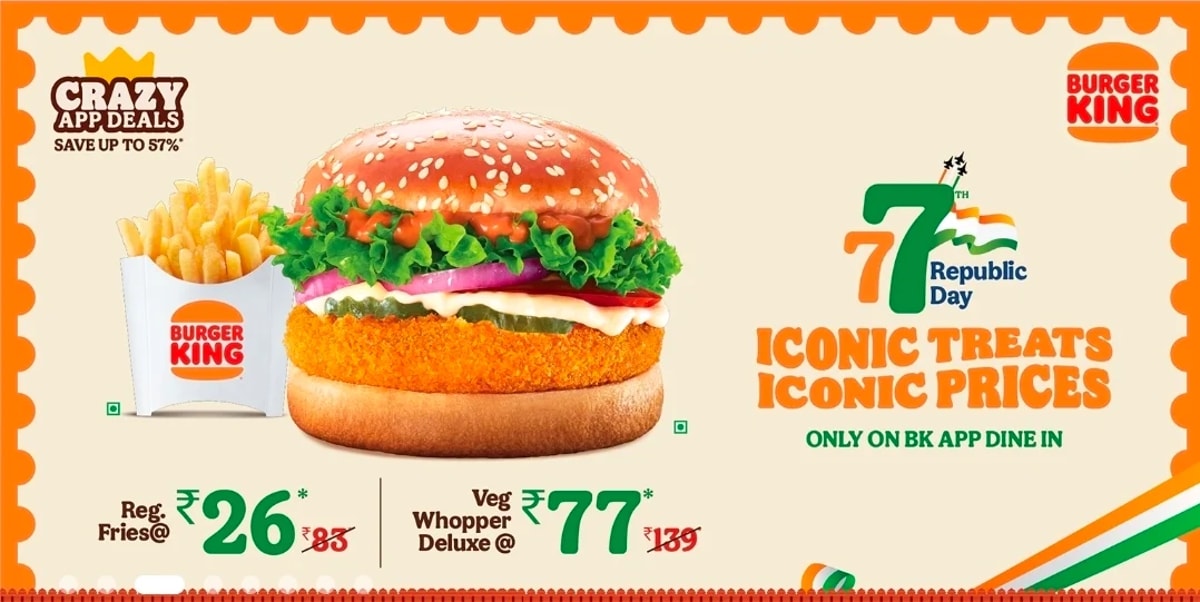 Burger King Republic Day Offer (Flat ₹26 and ₹77 Menu Deals)