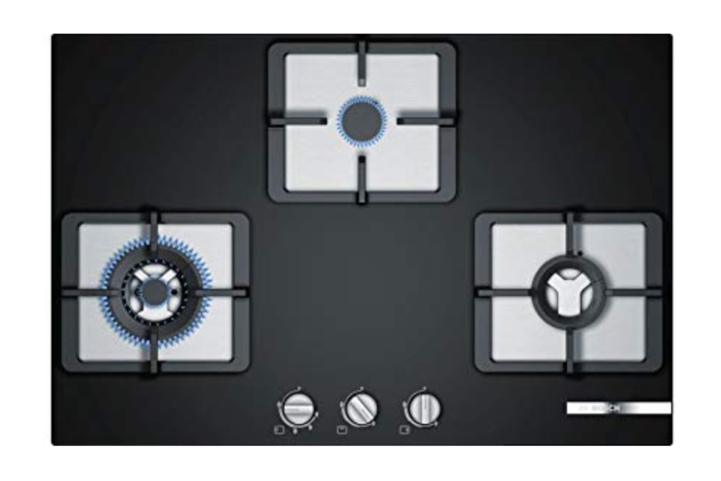 Bosch Built in Gas Hob Glass Top 3 Burner Black PPC7S6F20I