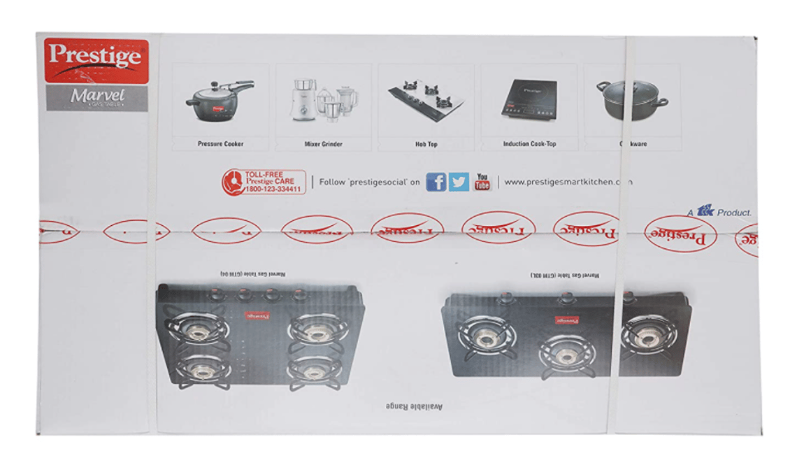 Prestige Marvel Glass 2 Burner Gas Stove, Black