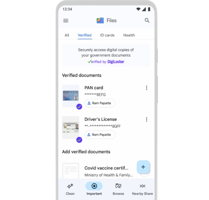 DigiLocker access in Files by Google