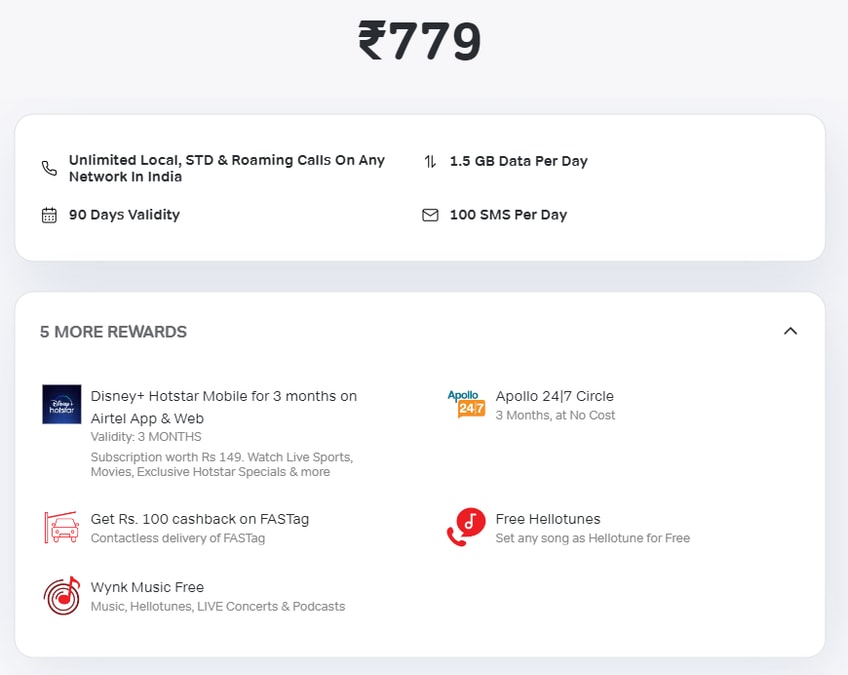 Airtel Rs 779 Plan Details
