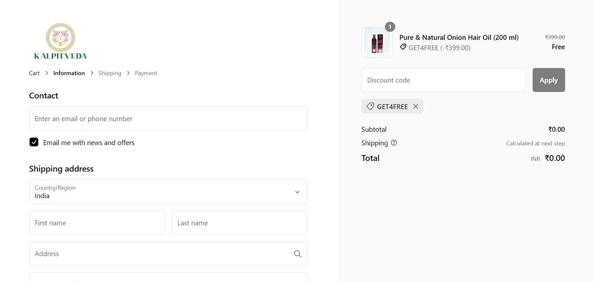 Kalpitveda Onion Hair Oil Free Product