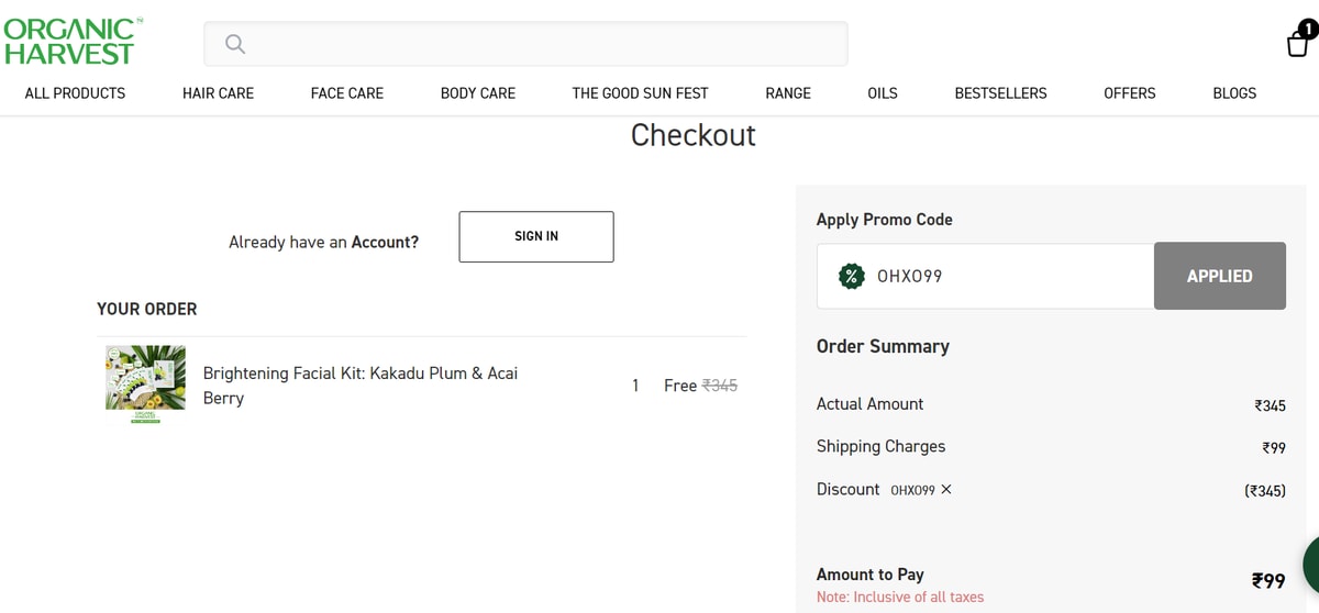 Free Facial Kit from Organic Harvest