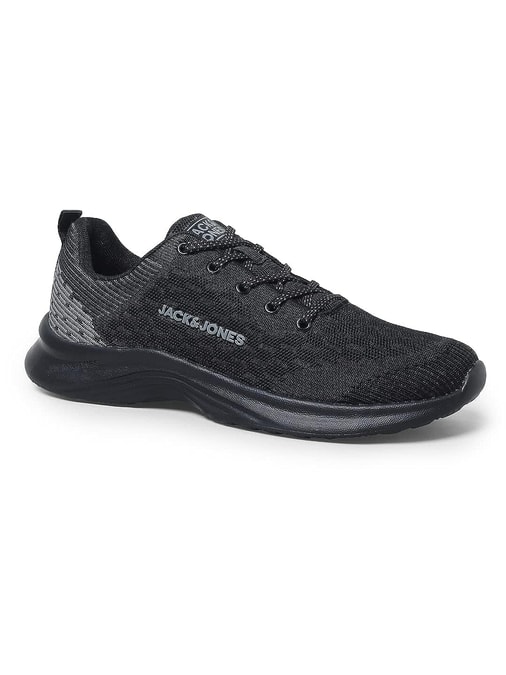Jack & Jones Black Mesh Logo Print Sneakers for Men