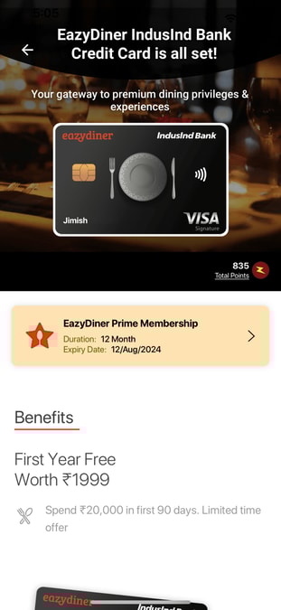 EazyDiner IndusInd Credit Card user