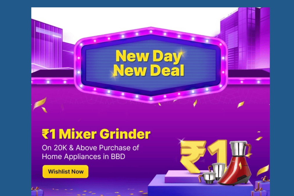 Get a Mixer Grinder at Rs.1 on Home Appliances purchases above 20K in Flipkart BBD Sale 2023
