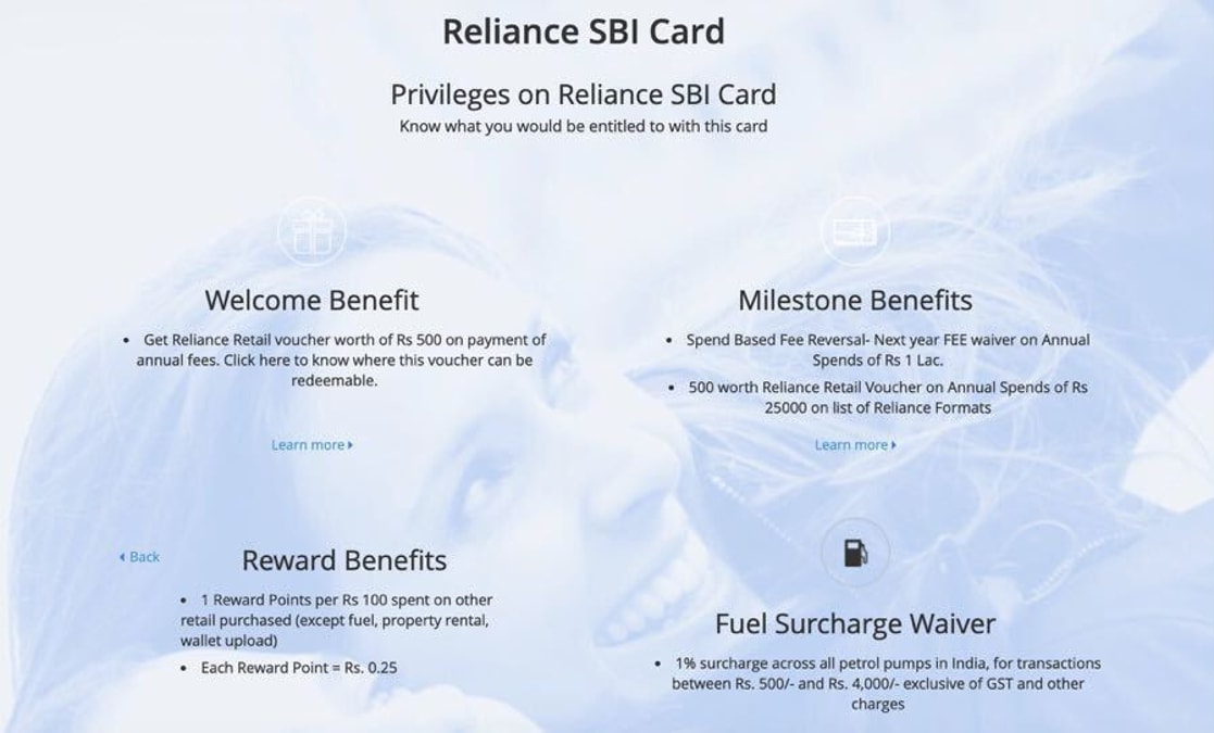 SBI Reliance Credit Cards Rewards, Benefits & more