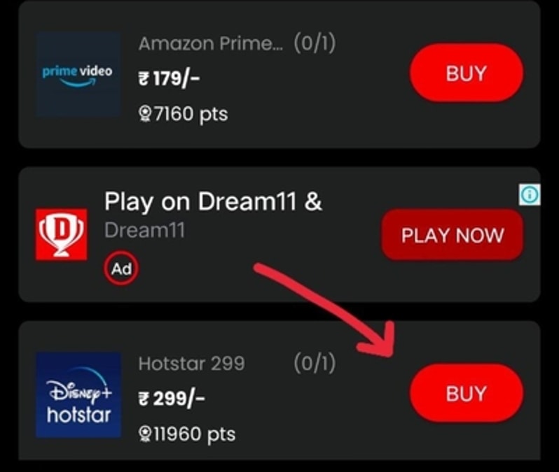 Redeem Frenzi Points for Free Hotstar Subscription
