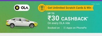 Get unlimited Scratch cards and win up to ₹30 cashback on all OLA rides only on Apps on PhonePe