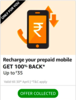 Amazon - 100% cashback upto 35 on prepaid recharge (account specific)