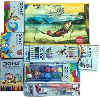 DOMS DRAWING BOOK +12 SHADE COLOUR BOOK WATER CAKES +12 BI COLOUR PENCILS+12 OIL PASTELS +12 EXTRALONG WAX CRAYONS +12 PLASTIC CRAYONS+PENCIL KIT +12 WATER COLOUR PENS (SMALL)
