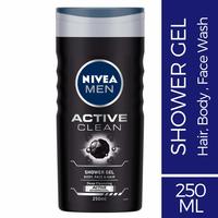 NIVEA MEN Hair, Face & Body Wash, Active Clean Shower Gel, 250ml