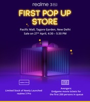 [Delhi Only] Realme PopUp Store - Exp. Realme 3Pro/PVR Avengers endgame Free movie ticket/Coupons of Food court/Prebook R3P & Get free Backpack