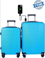 Blue Atlantis Smart Series 4 Wheel Hard Sided Luggage Trolley Travel Bags (20 Inch and 24 Inch) Set of 2
