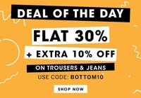 NNNOW Deal Of The Day : Flat 30% OFF + Extra 10% OFF on Trousers and Jeans