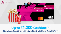Get 25% cashback upto ₹100 per month for 12 months on booking Movie tickets by Axis Bank MY Zone Credit Card on paytm 