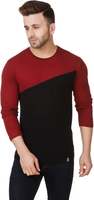 Fabstone Collection Color block Men Round or Crew Maroon, Black T-Shirt @249/-