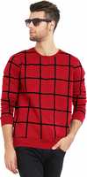 Maniac Checkered Men Round or Crew Red, Black T-Shirt @381/-