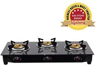 Lifelong Glass Top Gas Stove, 3 Burner Gas Stove, Black