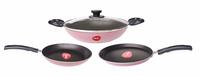 Pigeon by Stovekraft Basics Aluminium Nonstick Cookware Set, Set of 3 (with one lid), Pink 