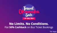 Flat 50% cashback on bus tickets no max. No min.