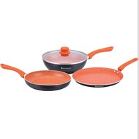 Wonderchef Sakura Aluminium Induction Base Cookware Set, Set of 3-Pieces with lid, Black/Orange