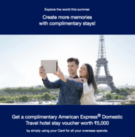 Amex Travel voucher worth 5,000/10,000/15,000 on International spends worth 50,000/1,50,000/2,50,000