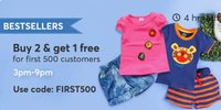 Hopscotch : Buy 2 & get 1 free today, only for the first 500 customers 