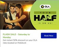 Get Instant 50% discount on OLA ride booked on MobiKwik!
