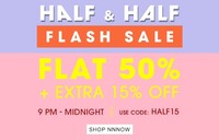 NNNOW Flash Sale (9pm-midnight) : Flat 50% OFF + Extra 15% OFF on Apparels and Accessories
